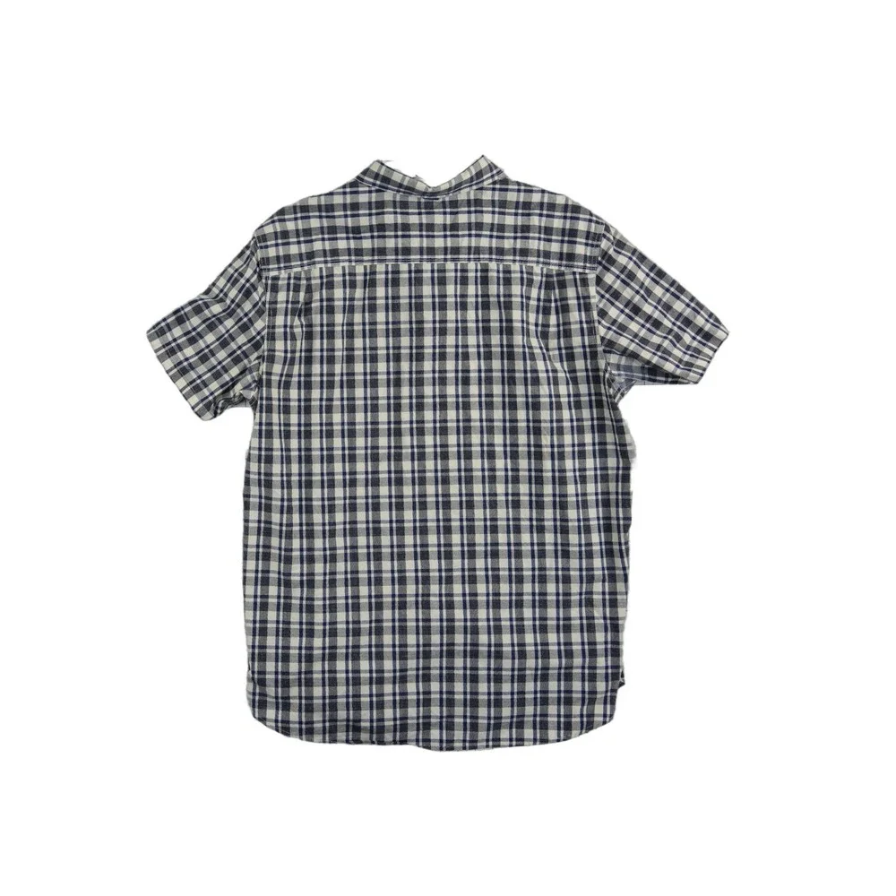 The North Face Button Up Shirt Men's Size XL Navy White Plaid 100% Cotton Pocket